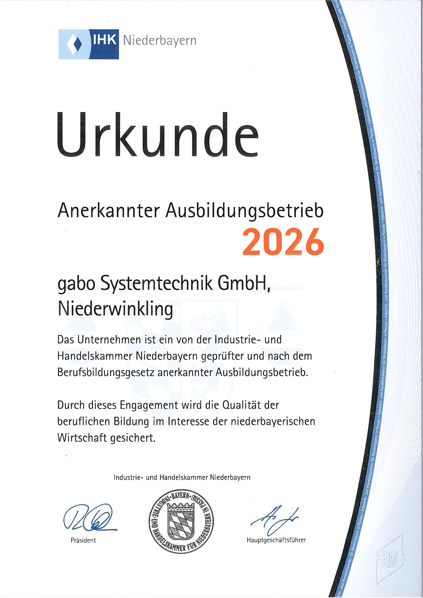 Anerkannter Ausbildungsbetrieb IHK 2026